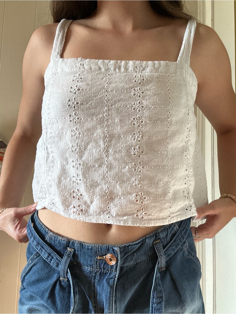 Hollister White Eyelet Square-Neck Camisole